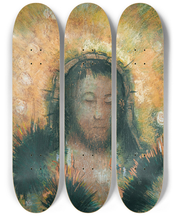 Triptych art skateboard deck of Odilon Redon Tte De Christ by Odilon Redon (1840-1916)