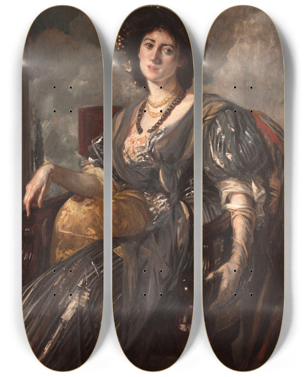 Triptych art skateboard deck of Jacquesmile Blanche Portrait De Lady Michelham by Jacques-mile Blanche (1861-1942)