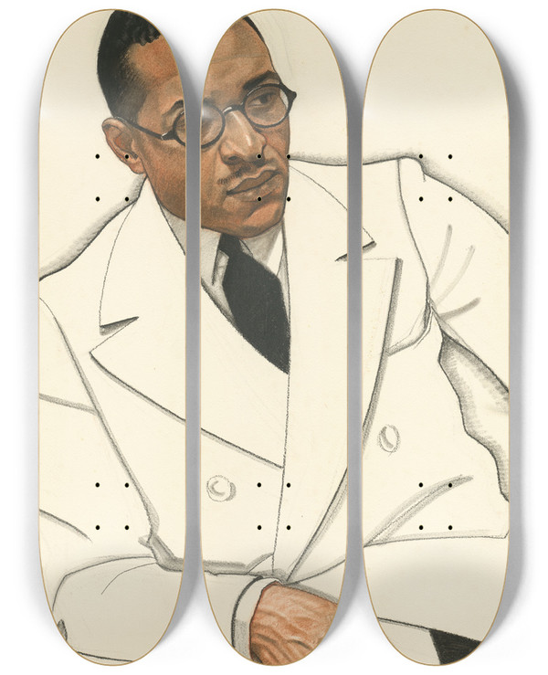 Triptych art skateboard deck of Winold Reiss Charles Spurgeon Johnson by Winold Reiss (1886-1953)