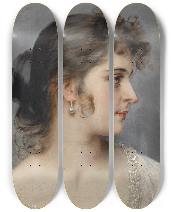 Triptych art skateboard deck of Eugen Von Blaas Bildnis Einer Dame by Eugen Von Blaas (1843-1931)