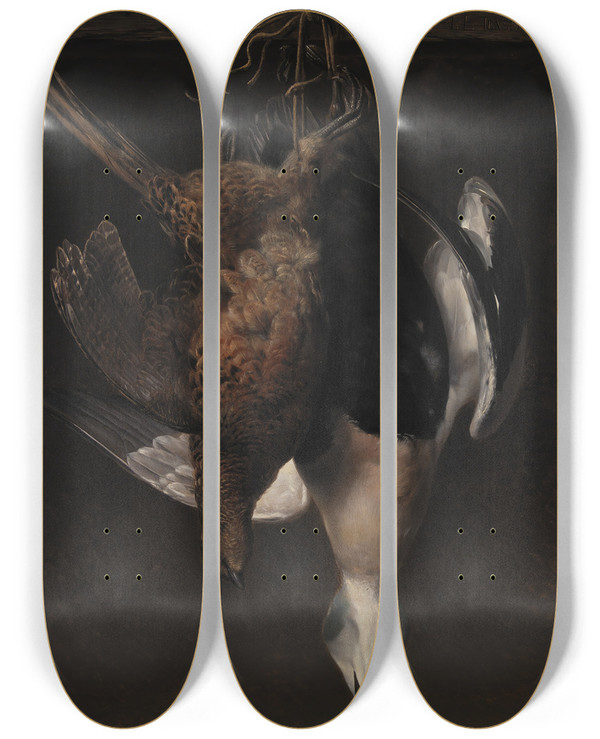Triptych art skateboard deck of Johan Laurentz Jensen Game A Pheasant And An Eider by Johan Laurentz Jensen 2 (1800-1856)