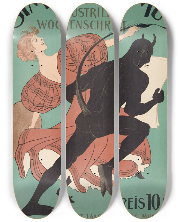 Triptych art skateboard deck of Thomas Theodor Heine Simplicissimus Illustratedweekly by Thomas Theodor Heine (1867-1867)