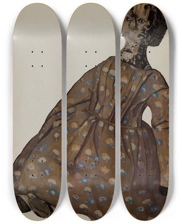 Triptych art skateboard deck of Jane Iverson Wooden Doll_1 by Jane Iverson