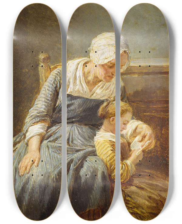 Triptych art skateboard deck of Nicolas Bernard Lpici Leducation Commence Education Begun by Nicolas Bernard Lepicie (1735-1784)