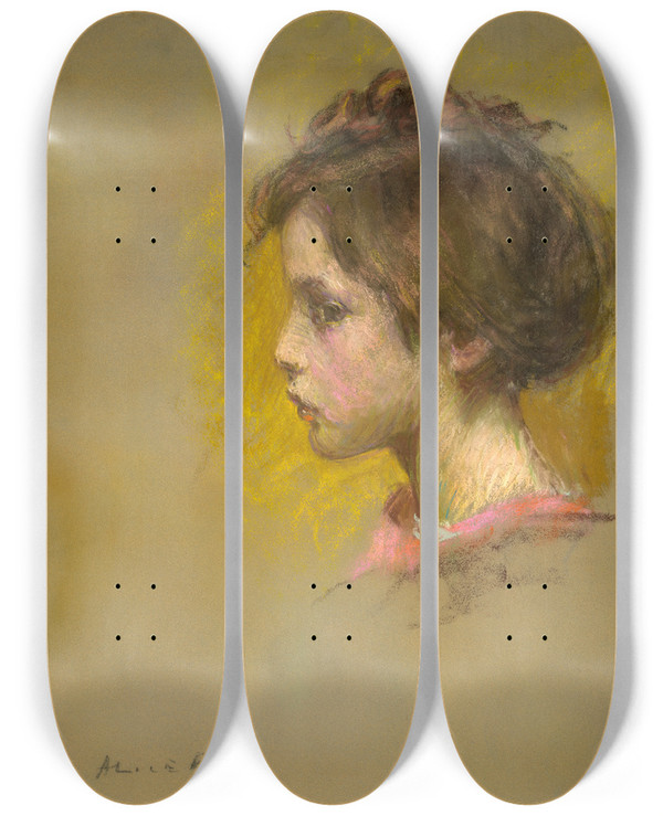 Triptych art skateboard deck of Alice Pike Barney Claudine by Alice Pike Barney (1857-1931)