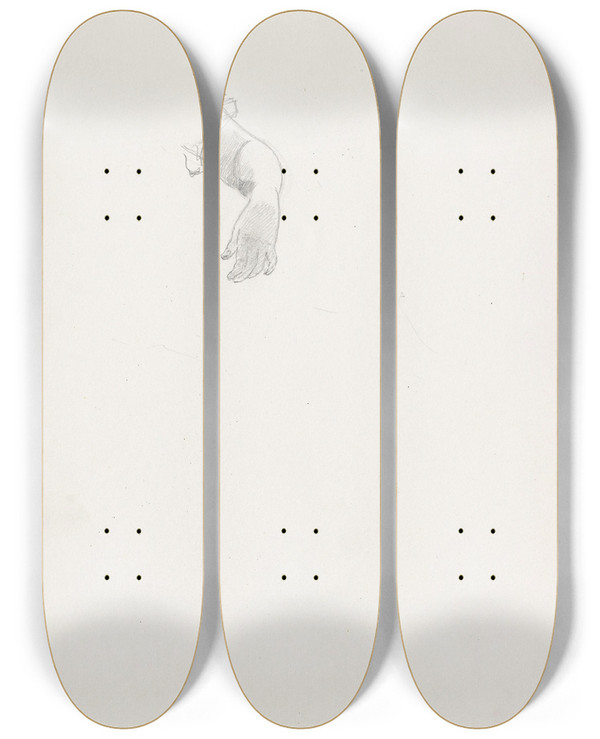 Triptych art skateboard deck of Hans Gude Study Of Arm by Hans Gude (1825-1903)
