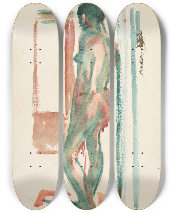 Triptych art skateboard deck of Edvard Munch Stende Akt_2 by Edvard Munch (1863-1944)