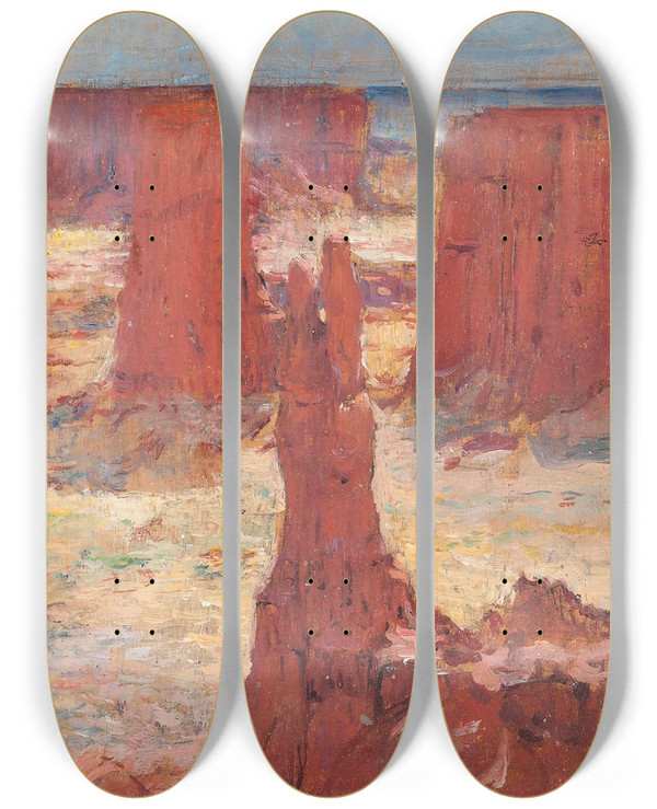 Triptych art skateboard deck of Tienne Dinet An Algerian Mountain Range by Etienne Dinet (1861-1929)