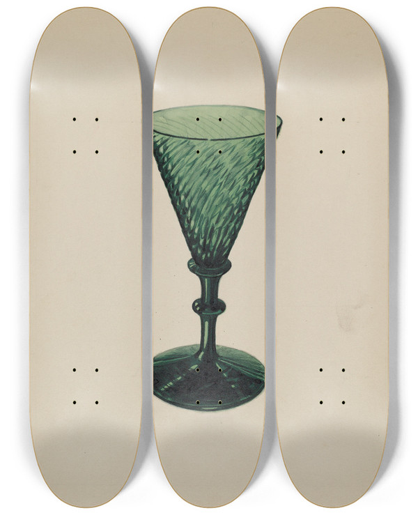 Triptych art skateboard deck of John Dana Sherry Wine Glass by John Dana (1935)