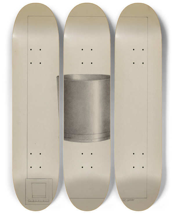 Triptych art skateboard deck of John Garay Pewter Beaker by John Garay