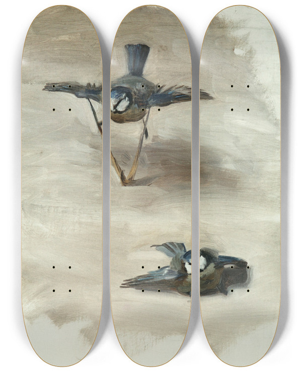 Triptych art skateboard deck of John Singer Sargent Studies Of A Dead Bird by John Singer Sargent (1856-1925)