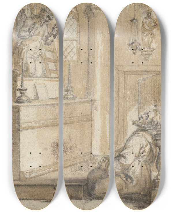 Triptych art skateboard deck of Abraham Van Diepenbeeck Gregorius Mass by Abraham Van Diepenbeeck (1596-1675)