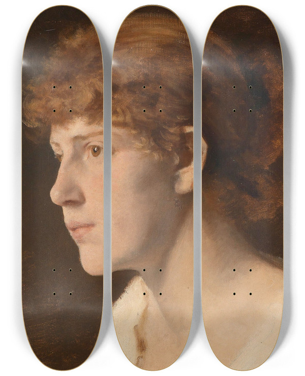 Triptych art skateboard deck of Leopold Carl Mller Mdchenkopf by Leopold Carl Muller (1834-1892)