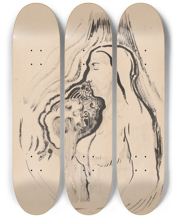 Triptych art skateboard deck of Odilon Redon The Shadow Lombre by Odilon Redon (1840-1916)