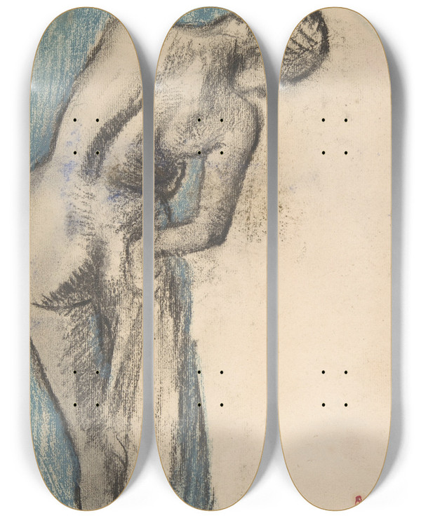 Triptych art skateboard deck of Edgar Degas Bather Drying Herself_1 by Edgar Degas (1834-1917)