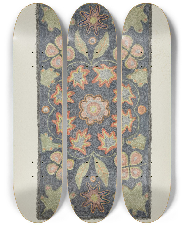 Triptych art skateboard deck of Dorothy Lacey Hooked Rug by Dorothy Lacey