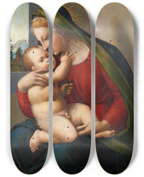 Triptych art skateboard deck of Francesco Granacci Madonna And Child by Francesco Granacci (1469-1543)