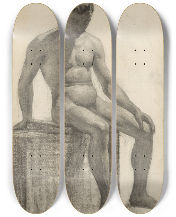 Triptych art skateboard deck of Emil Alexayolexk Study Of A Seated Man_3 by Emil Alexay-Olexk