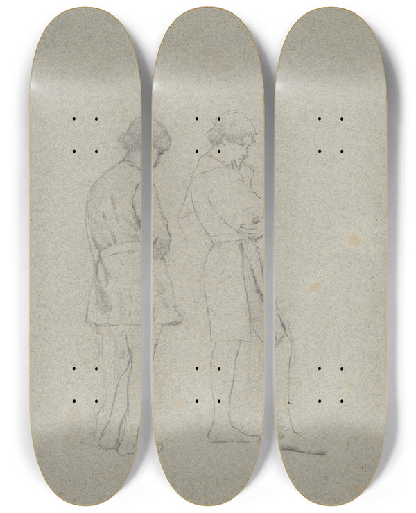 Triptych art skateboard deck of Thomas Hovenden Studies For Elaine by Thomas Hovenden (1840-1895)
