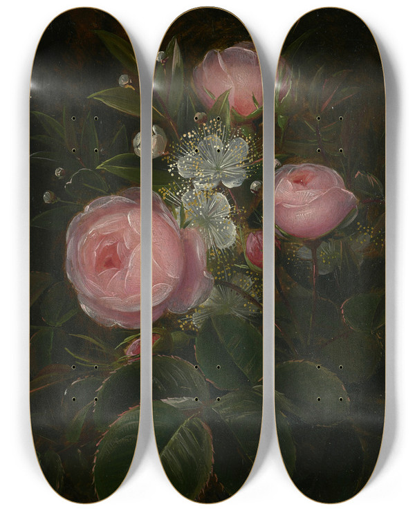 Triptych art skateboard deck of Johan Laurentz Jensen Roser Og Blomstrende Myrther_2 by Johan Laurentz Jensen 2 (1800-1856)