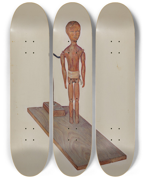 Triptych art skateboard deck of David Ramage Jigging Figure by David Ramage