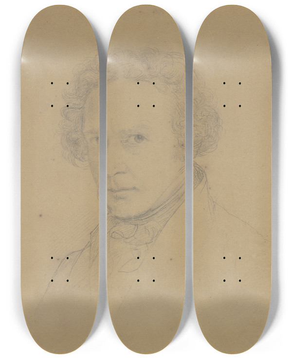 Triptych art skateboard deck of Philipp Veit Selfportrait by Philipp Veit (1793-1877)