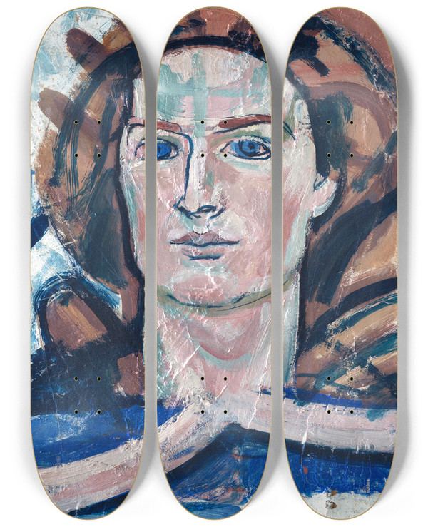 Triptych art skateboard deck of August Babberger Mdchenkopf by August Babberger (1885-1936)