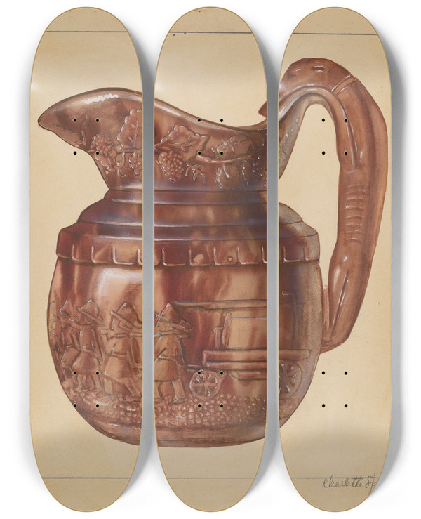 Triptych art skateboard deck of Charlotte Sperber Pitcher by Charlotte Sperber