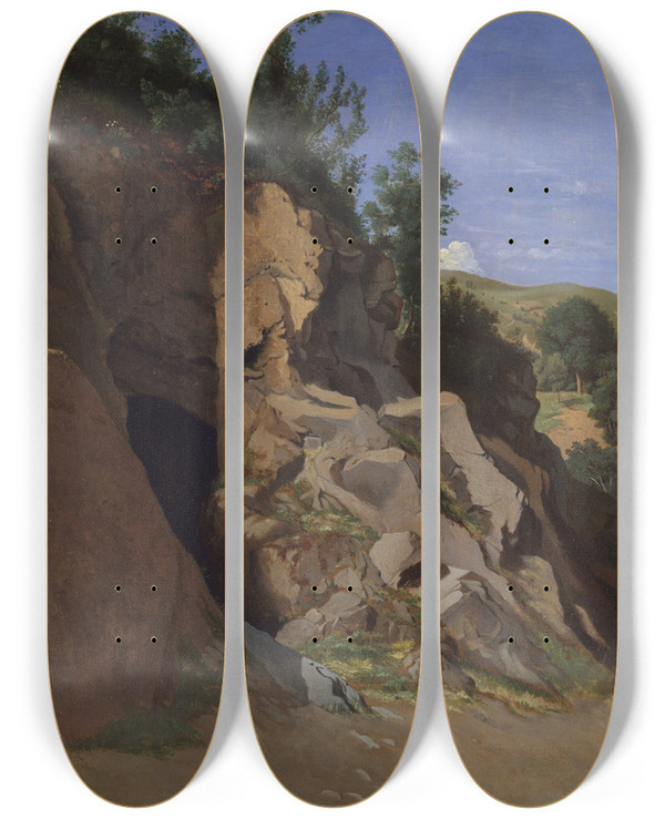 Triptych art skateboard deck of Thodore Caruelle Daligny Landscape With A Cave_2 by Thodore Caruelle d'Aligny (1798-1871)