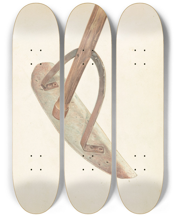 Triptych art skateboard deck of Arthur Stewart Amana Bakers Hoe by Arthur Stewart