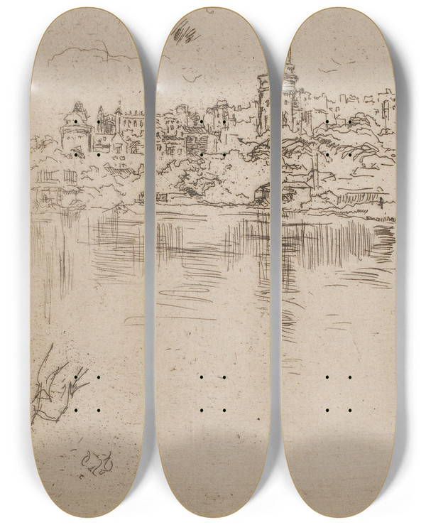 Triptych art skateboard deck of James Abbott Mcneill Whistler Windsor Castle by James Abbott Mcneill Whistler (1834-1903)