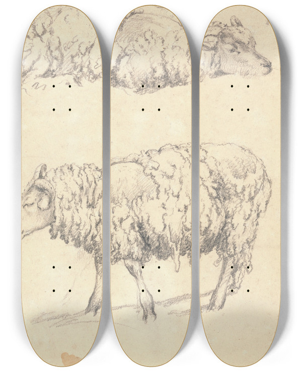 Triptych art skateboard deck of Robert Hills The Shearing by Robert Hills (1769-1844)