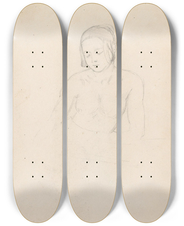 Triptych art skateboard deck of Adolph Tidemand Female Figure_3 by Adolph Tidemand (1814-1876)