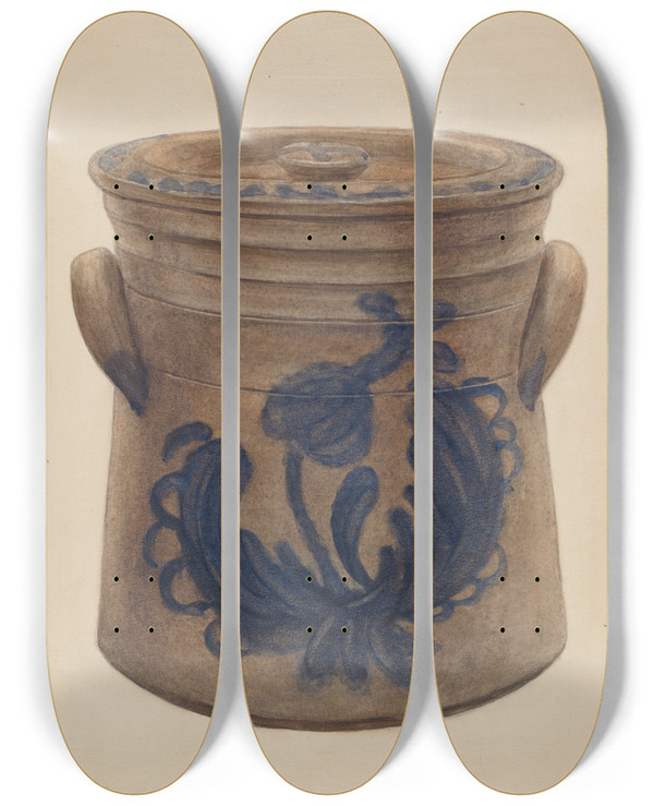 Triptych art skateboard deck of Jessica Price Earthenware Jar by Jessica Price