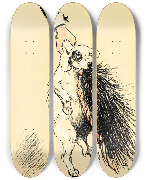 Triptych art skateboard deck of Cecil Charles Windsor Aldin A Dog Day Pl 18 by Cecil Charles Windsor Aldin (1870-1935)