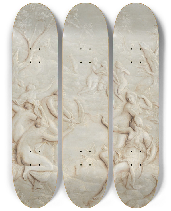 Triptych art skateboard deck of Jacobus Kellner Diana And Callisto by Jacobus Kellner (1775)