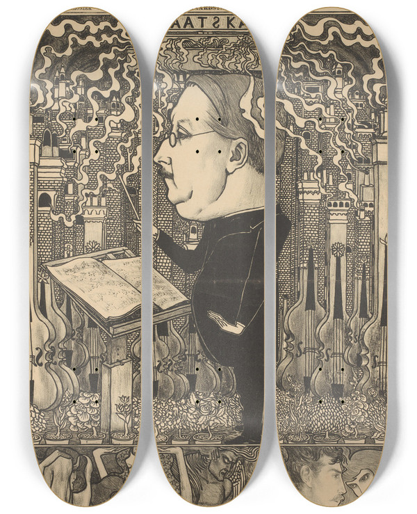 Triptych art skateboard deck of Jan Toorop Herziening Der Personeele Belasting by Jan Toorop (1858-1928)
