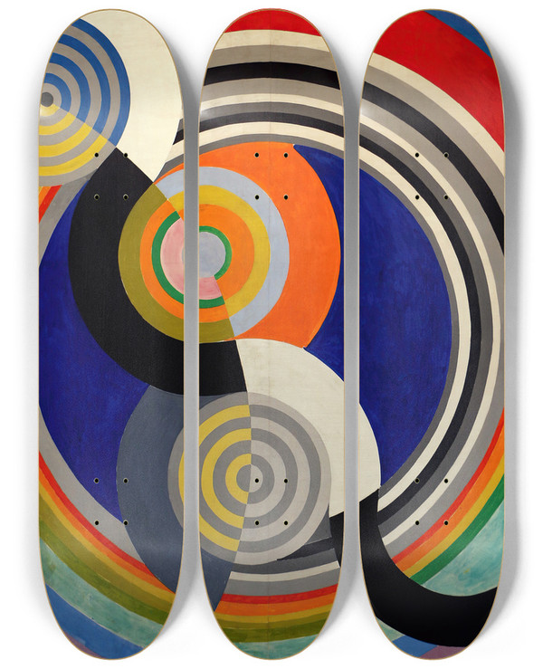 Triptych art skateboard deck of Robert Delaunay Rythme N2 by Robert Delaunay (1885-1941)