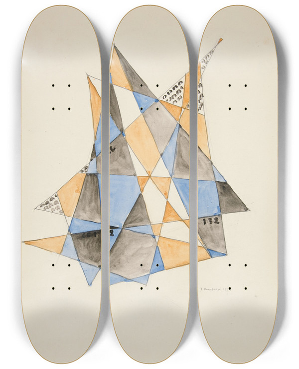 Triptych art skateboard deck of David Kakabadz Abstraction Based On Sailsvi by David Kakabadze (1889-1952)