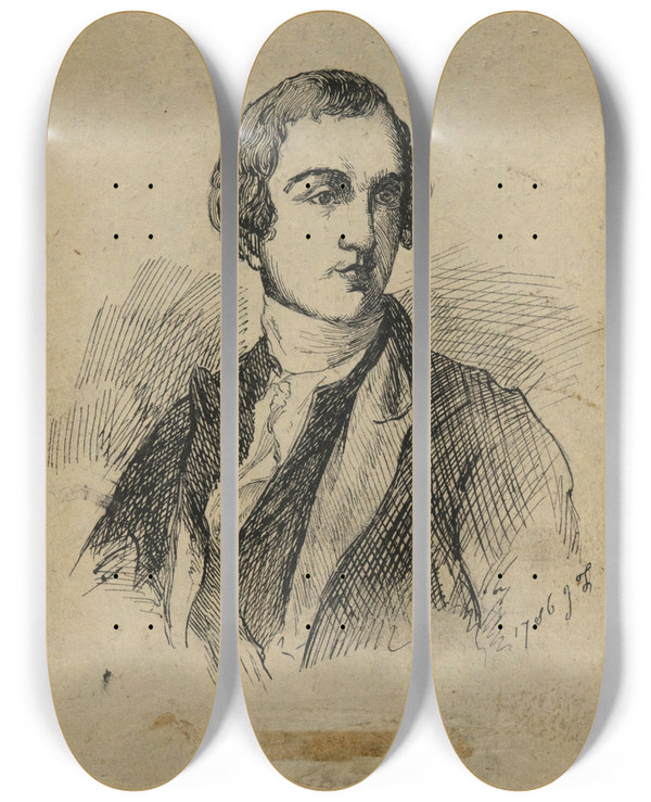 Triptych art skateboard deck of John Trumbull Adjutant General Josephreed by John Trumbull (1756-1843)