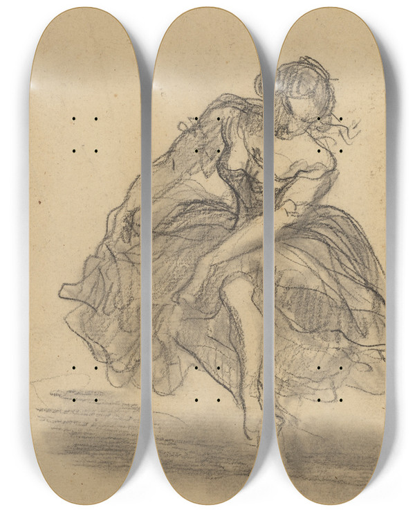 Triptych art skateboard deck of Honor Daumier Dancer by Honore Daumier (1808-1879)