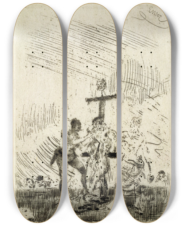 Triptych art skateboard deck of James Ensor Flaying A Convict by James Ensor (1860-1949)