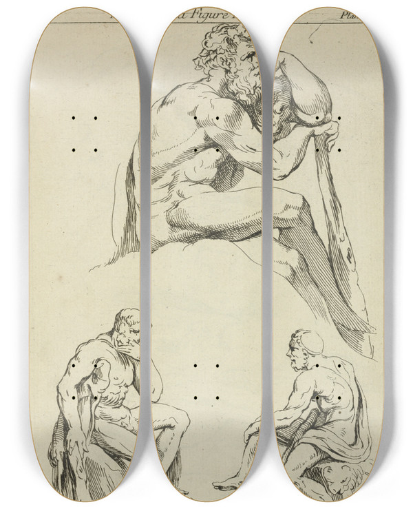 Triptych art skateboard deck of Peter Paul Rubens Three Studies Of Seated Male Figures by Peter Paul Rubens (1577-1640)