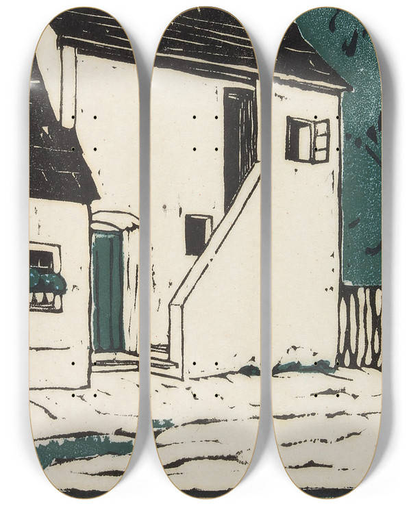 Triptych art skateboard deck of Heinrich Schrder Ohne Titel by Heinrich Schroder (1881-1943)