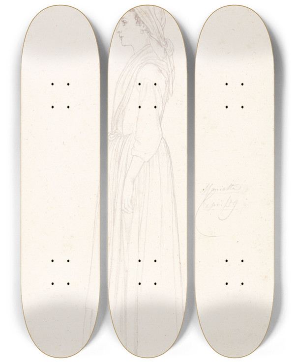 Triptych art skateboard deck of Frederic Leighton Marietta Capri by Frederic Leighton (1830-1896)