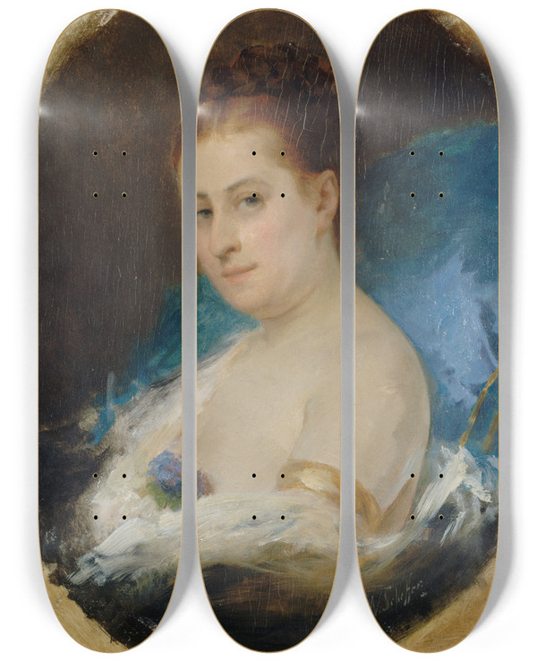 Triptych art skateboard deck of Aryarnold Scheffer Portrait Dadlade Ristori by Ary-Arnold Scheffer (1839-1873)