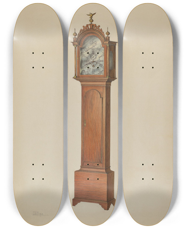 Triptych art skateboard deck of Lawrence Phillips Clock_12 by Lawrence Phillips