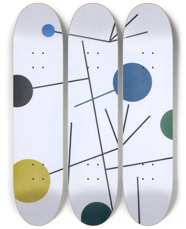 Triptych art skateboard deck of Sophie Taeuberarp Rising Falling Clinging Flying by Sophie Taeuber-Arp (1889-1943)