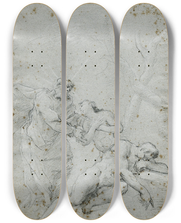 Triptych art skateboard deck of Jacob De Wit De Schepping Van Eva by Jacob de Wit (1695-1754)