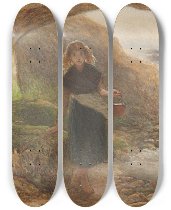 Triptych art skateboard deck of Frederick Walker The Mussel Gatherer by Frederick Walker (1840-1875)